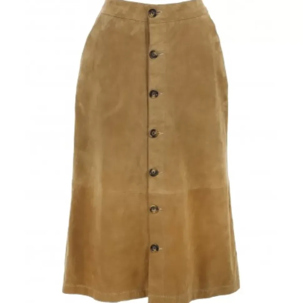 OAKWOOD Jupes Et Shorts^Aliana Tan - Jupe Midi A Boutons En Cuir Veritable De Chevre Velours
