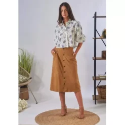 OAKWOOD Jupes Et Shorts^Aliana Tan - Jupe Midi A Boutons En Cuir Veritable De Chevre Velours