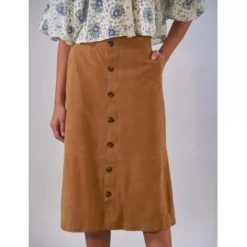 OAKWOOD Jupes Et Shorts^Aliana Tan - Jupe Midi A Boutons En Cuir Veritable De Chevre Velours