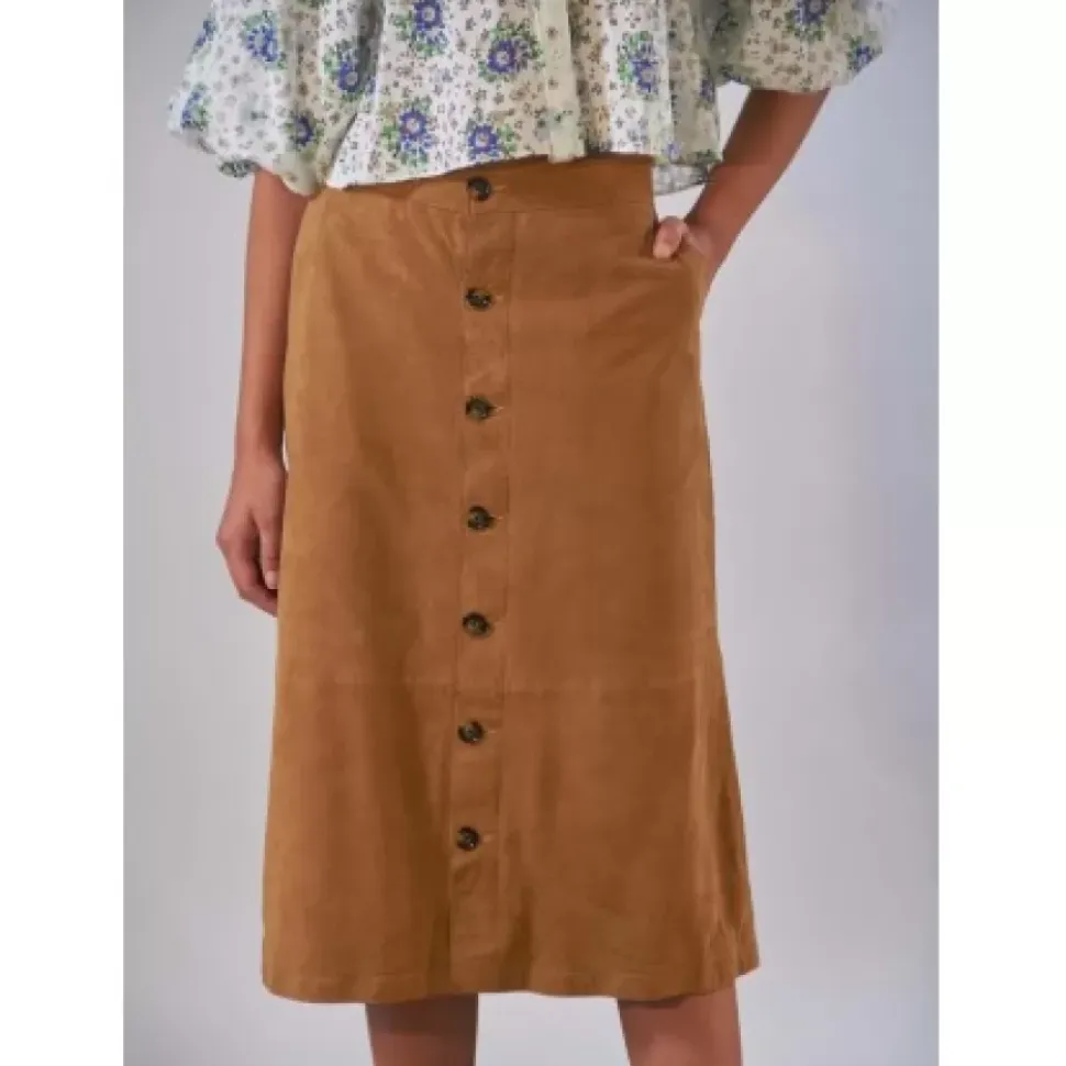 OAKWOOD Jupes Et Shorts^Aliana Tan - Jupe Midi A Boutons En Cuir Veritable De Chevre Velours