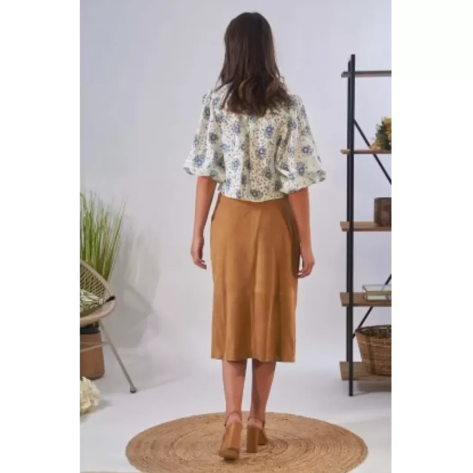 OAKWOOD Jupes Et Shorts^Aliana Tan - Jupe Midi A Boutons En Cuir Veritable De Chevre Velours