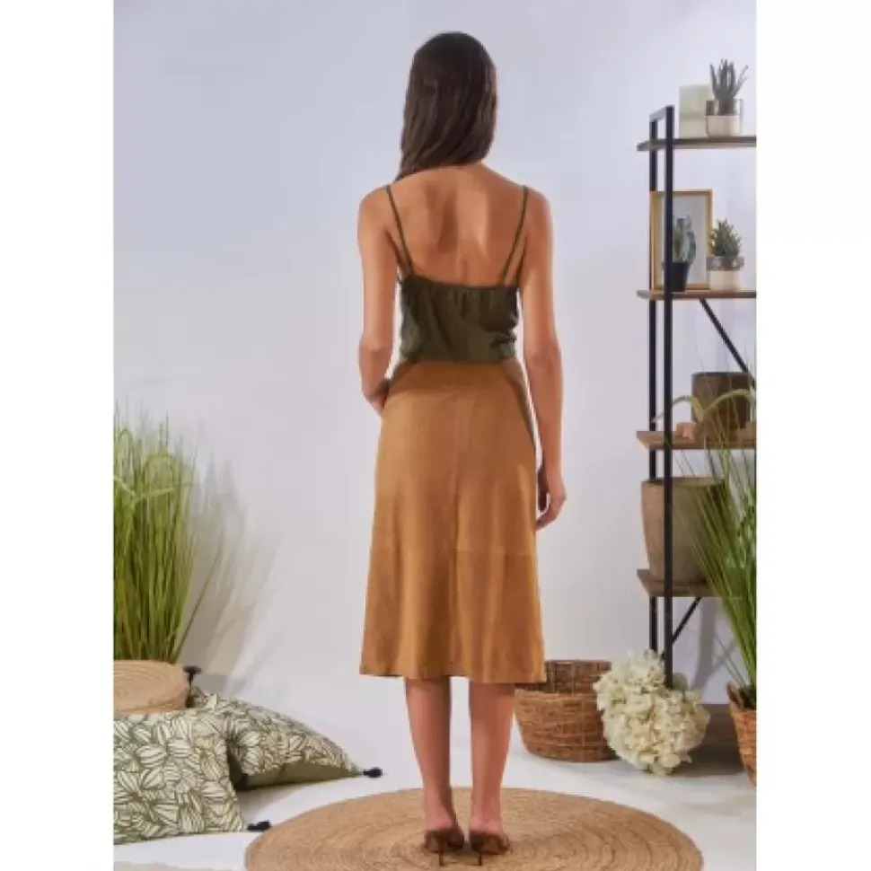 OAKWOOD Jupes Et Shorts^Aliana Tan - Jupe Midi A Boutons En Cuir Veritable De Chevre Velours
