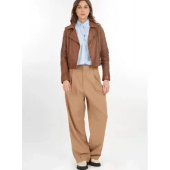 OAKWOOD Blousons^Alizee Cognac - Blouson Asymetrique Court En Cuir Veritable Effet Lave