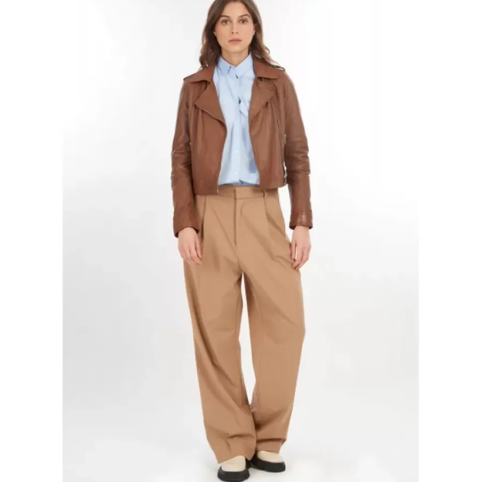 OAKWOOD Blousons^Alizee Cognac - Blouson Asymetrique Court En Cuir Veritable Effet Lave
