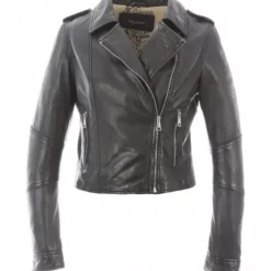 OAKWOOD Blousons^Alizee Noir - Blouson Asymetrique Court En Cuir Veritable Effet Lave