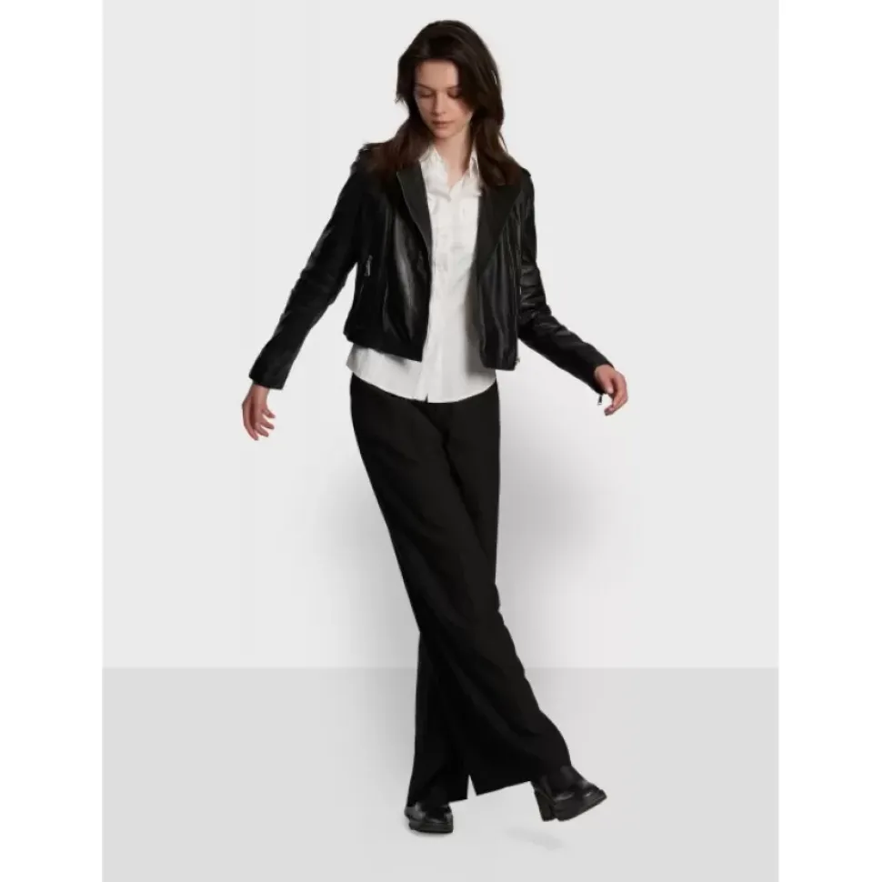 OAKWOOD Blousons^Alizee Noir - Blouson Asymetrique Court En Cuir Veritable Effet Lave