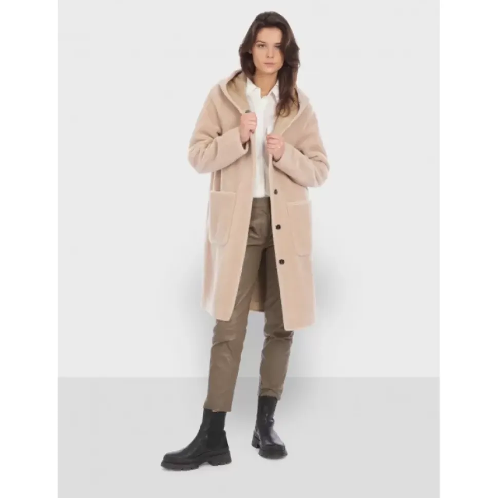 OAKWOOD Manteaux^Angelique Cafe - Manteau Reversible A Capuche Effet Peau Lainee