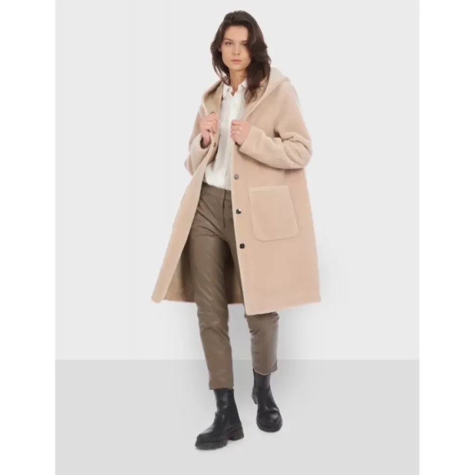 OAKWOOD Manteaux^Angelique Cafe - Manteau Reversible A Capuche Effet Peau Lainee