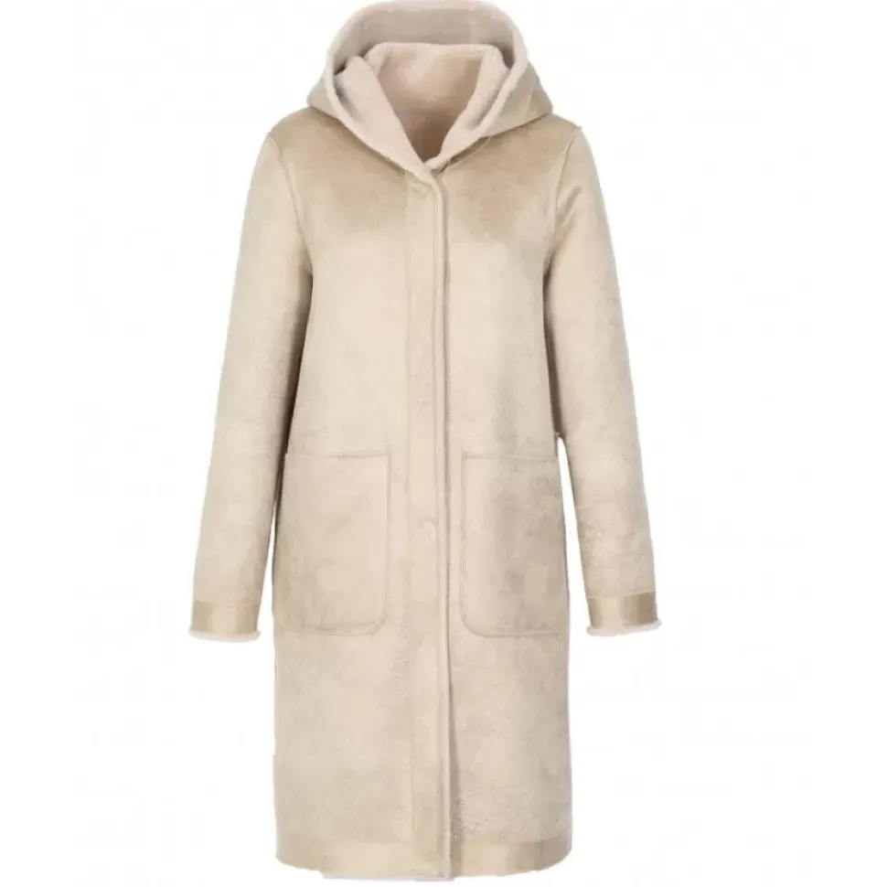 OAKWOOD Manteaux^Angelique Cafe - Manteau Reversible A Capuche Effet Peau Lainee