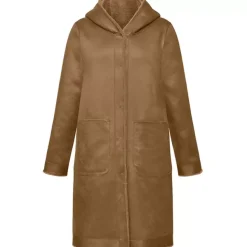 OAKWOOD Manteaux^Angelique Cognac - Manteau Reversible A Capuche Effet Peau Lainee