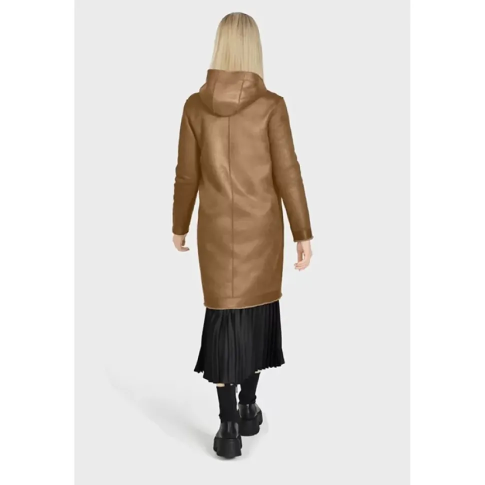 OAKWOOD Manteaux^Angelique Cognac - Manteau Reversible A Capuche Effet Peau Lainee