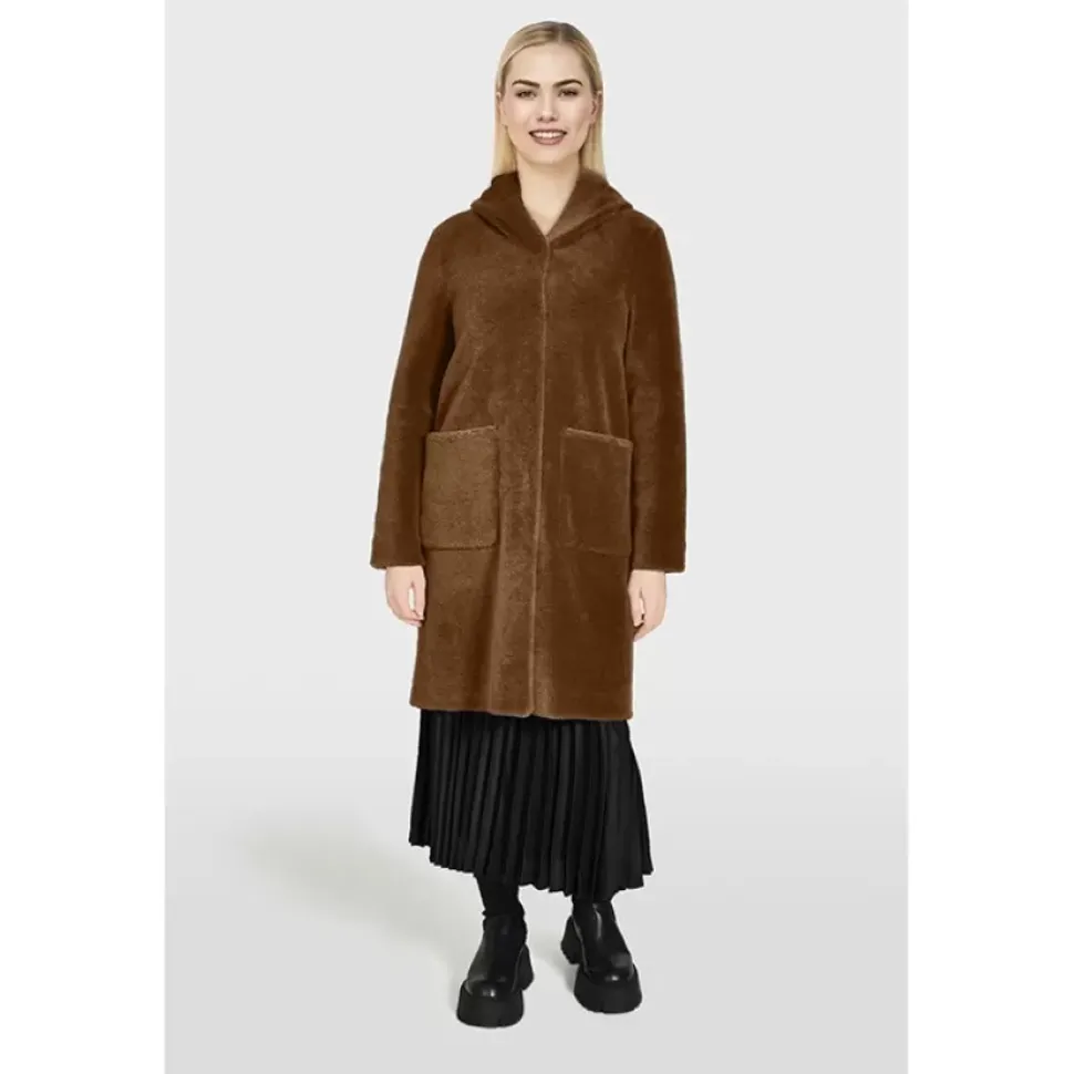 OAKWOOD Manteaux^Angelique Cognac - Manteau Reversible A Capuche Effet Peau Lainee
