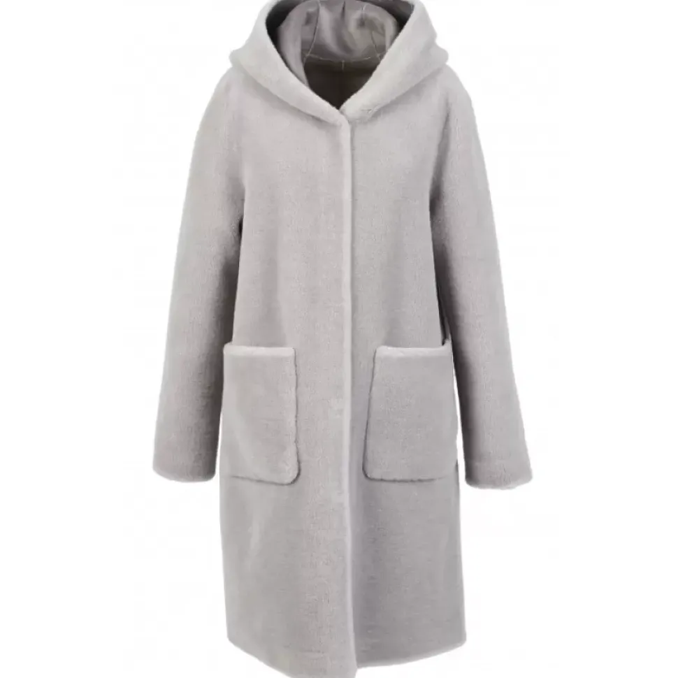 OAKWOOD Manteaux^Angelique Gris - Manteau Reversible A Capuche Effet Peau Lainee