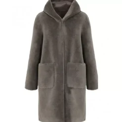 OAKWOOD Manteaux^Angelique Kaki Fonce - Manteau Reversible A Capuche Effet Peau Lainee