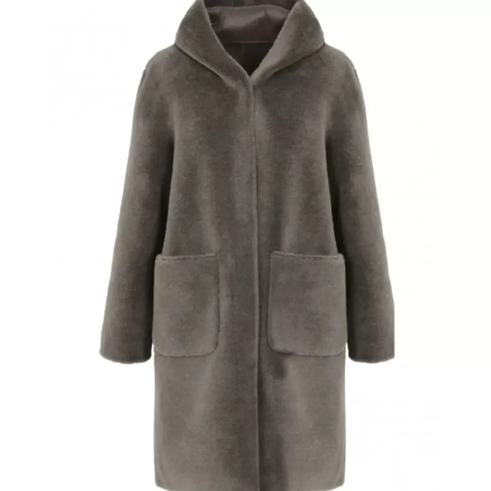 OAKWOOD Manteaux^Angelique Kaki Fonce - Manteau Reversible A Capuche Effet Peau Lainee
