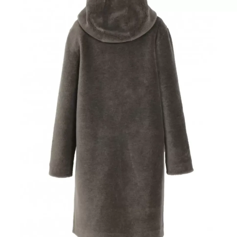OAKWOOD Manteaux^Angelique Kaki Fonce - Manteau Reversible A Capuche Effet Peau Lainee
