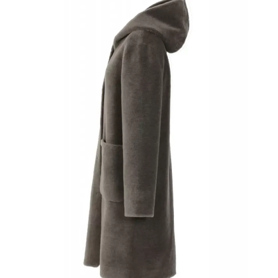 OAKWOOD Manteaux^Angelique Kaki Fonce - Manteau Reversible A Capuche Effet Peau Lainee