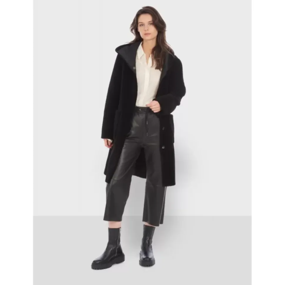 OAKWOOD Manteaux^Angelique Noir - Manteau Reversible A Capuche Effet Peau Lainee