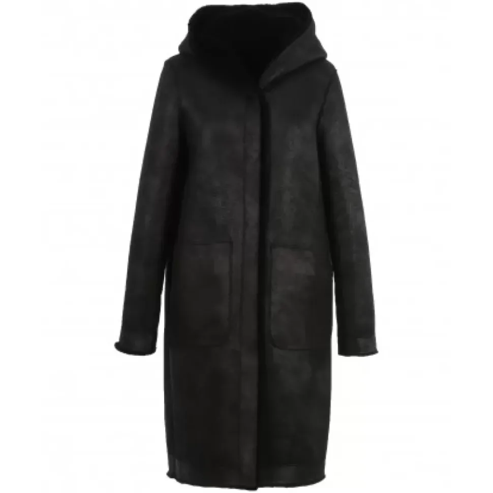 OAKWOOD Manteaux^Angelique Noir - Manteau Reversible A Capuche Effet Peau Lainee