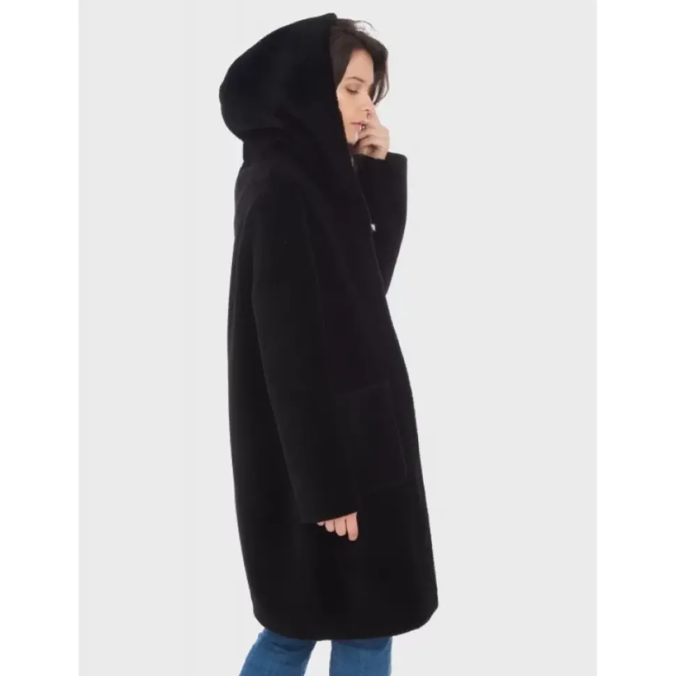 OAKWOOD Manteaux^Angelique Noir - Manteau Reversible A Capuche Effet Peau Lainee
