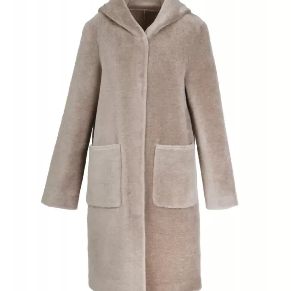 OAKWOOD Manteaux^Angelique Taupe - Manteau Reversible A Capuche Effet Peau Lainee