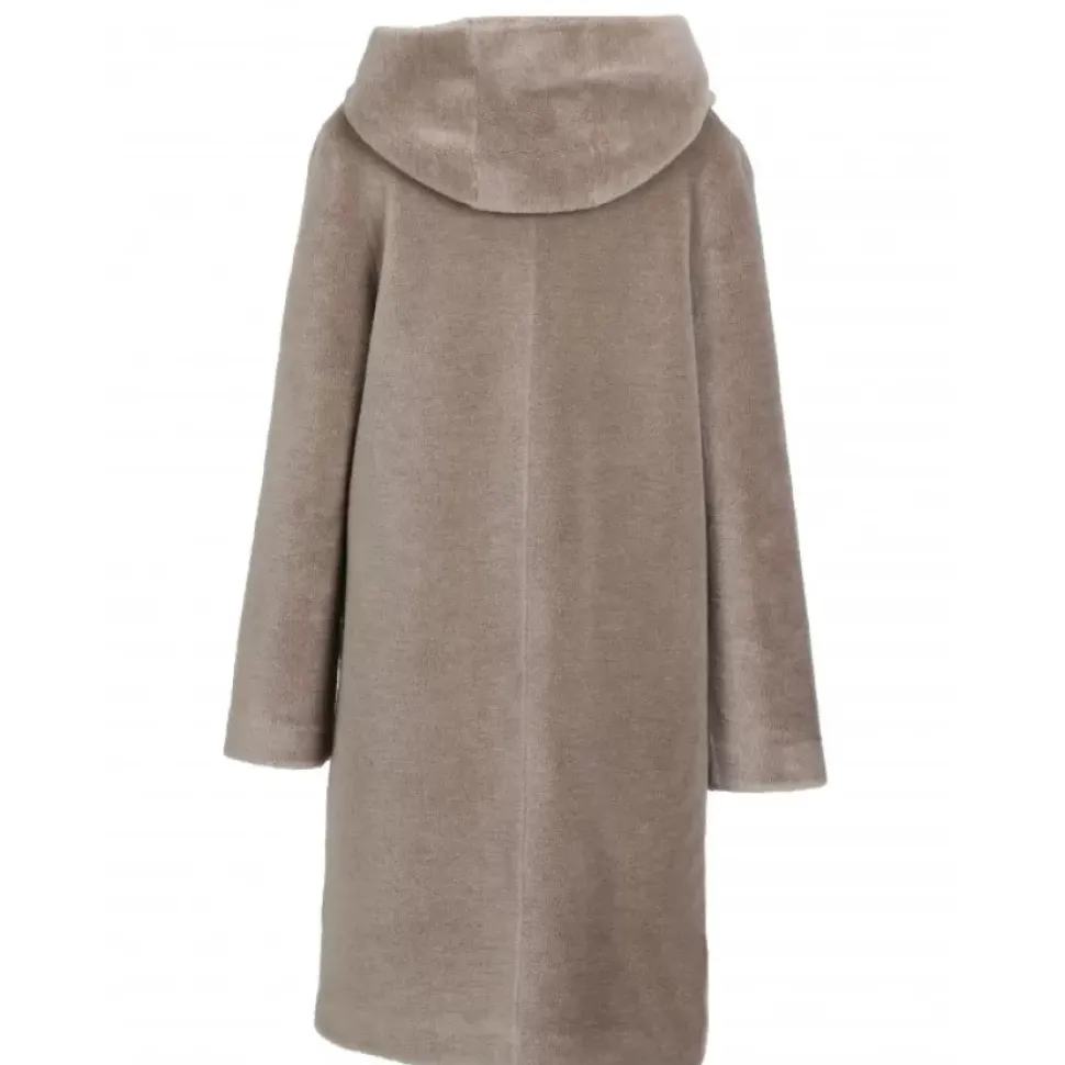 OAKWOOD Manteaux^Angelique Taupe - Manteau Reversible A Capuche Effet Peau Lainee