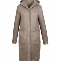 OAKWOOD Manteaux^Angelique Taupe - Manteau Reversible A Capuche Effet Peau Lainee