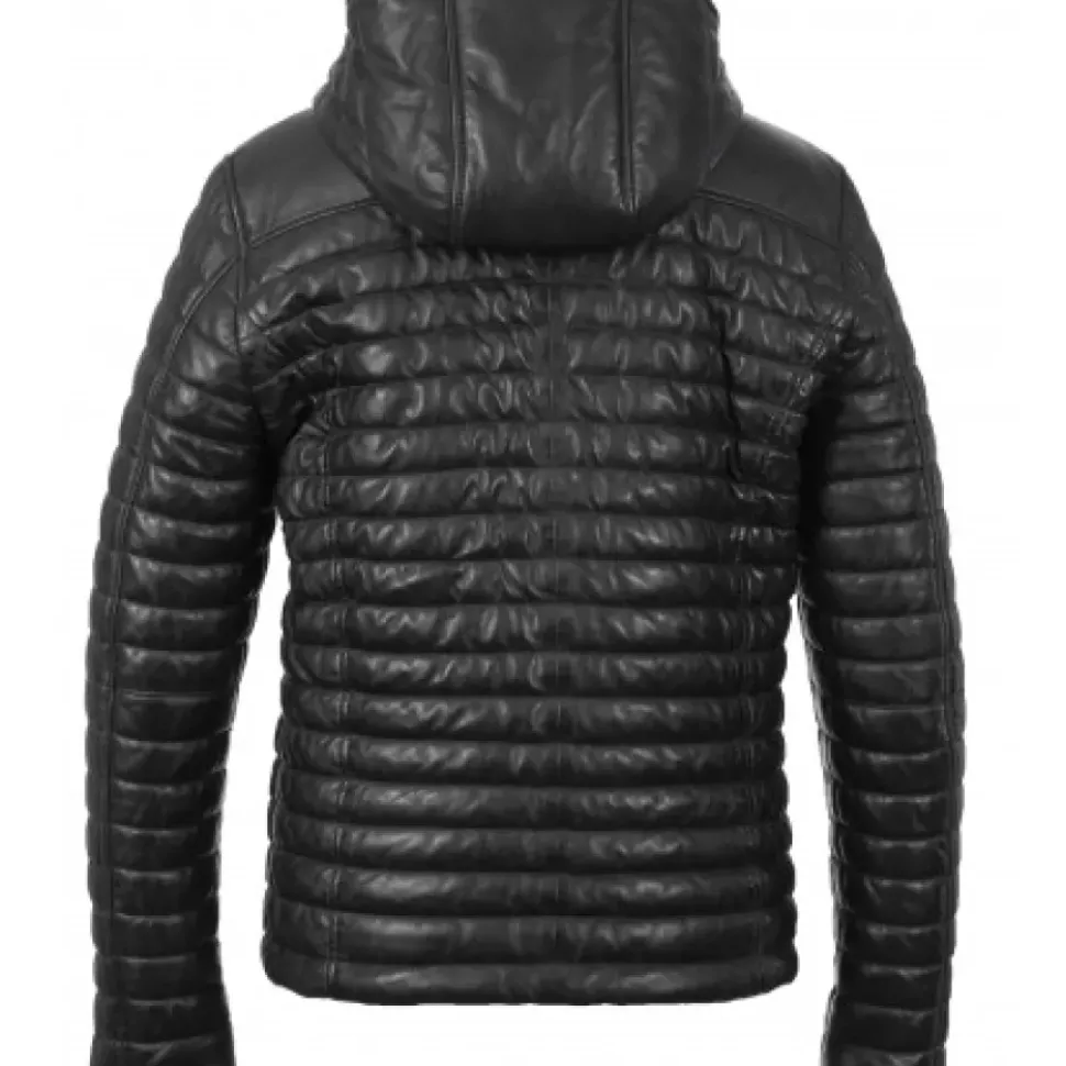 OAKWOOD Doudounes^Aurelien Bleu Fonce - Doudoune En Cuir Veritable Bicolore A Capuche