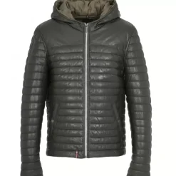 OAKWOOD Doudounes^Aurelien Kaki Fonce - Doudoune En Cuir Veritable