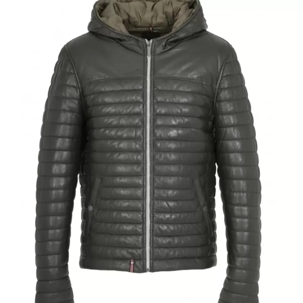 OAKWOOD Doudounes^Aurelien Kaki Fonce - Doudoune En Cuir Veritable