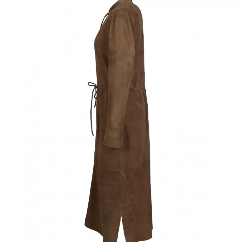 OAKWOOD Robes^Azza Marron Clair - Robe Mi-Longue En Cuir Veritable De Chevre Velours