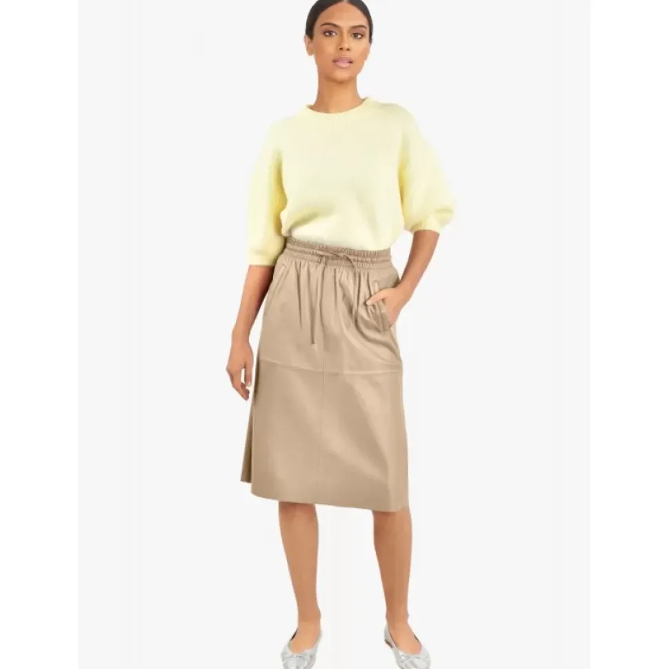 OAKWOOD Jupes Et Shorts^Bamba Beige Fonce - Jupe Mi-Longue Droite En Cuir Veritable