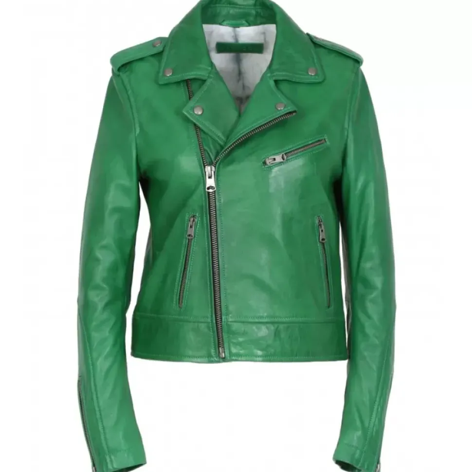 OAKWOOD Blousons^Boogie Vert - Blouson Epure A Fermeture Asymetrique En Cuir Veritable