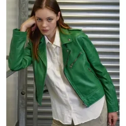 OAKWOOD Blousons^Boogie Vert - Blouson Epure A Fermeture Asymetrique En Cuir Veritable