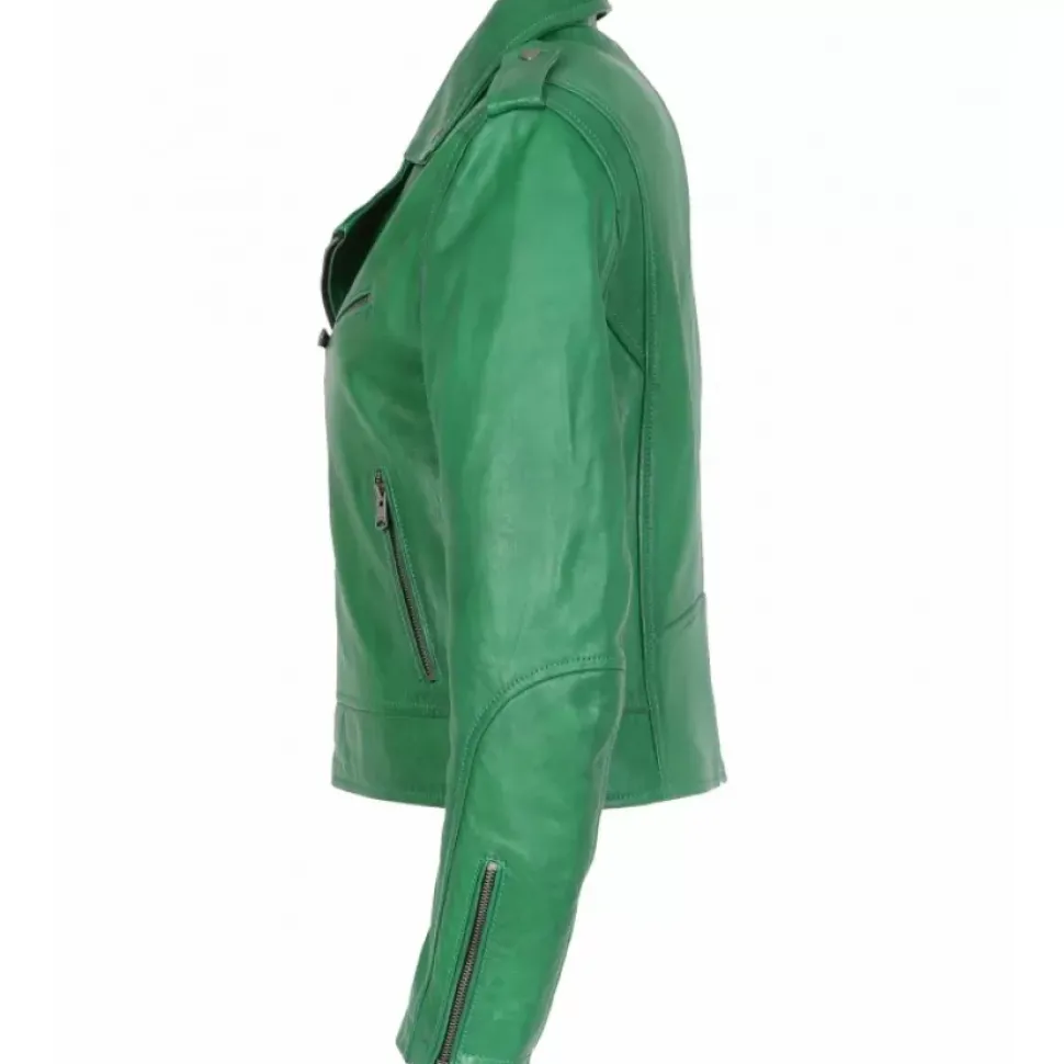 OAKWOOD Blousons^Boogie Vert - Blouson Epure A Fermeture Asymetrique En Cuir Veritable