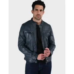 OAKWOOD Blousons^Casey Bleu - Blouson En Cuir Veritable