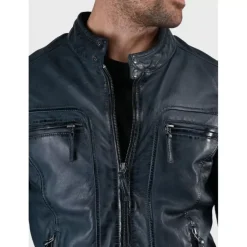 OAKWOOD Blousons^Casey Bleu - Blouson En Cuir Veritable