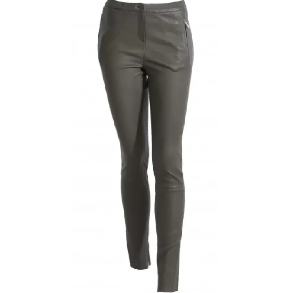 OAKWOOD Pantalons^Celeste Kaki Fonce - Pantalon Stretch En Cuir Veritable