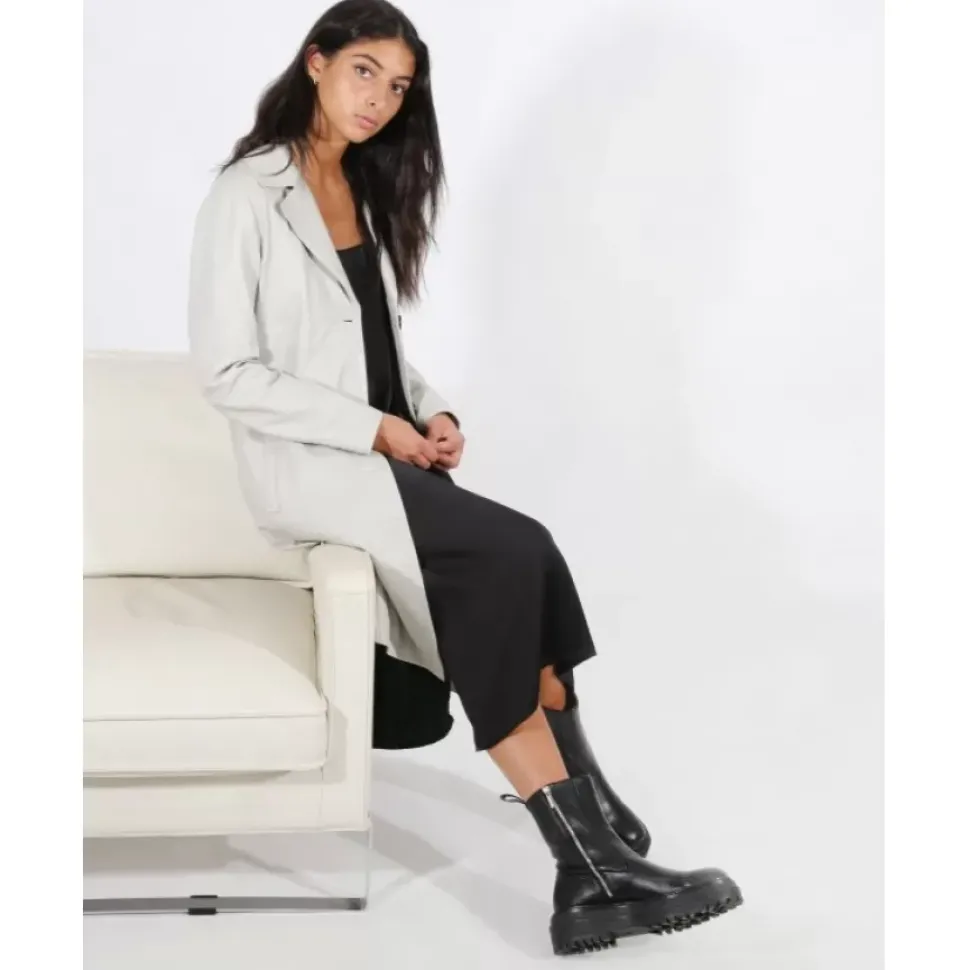 OAKWOOD Manteaux^Charlotte Beton - Manteau Long En Cuir Veritable