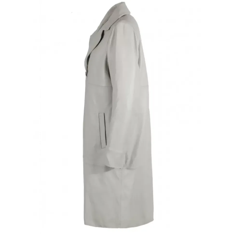 OAKWOOD Manteaux^Charlotte Beton - Manteau Long En Cuir Veritable
