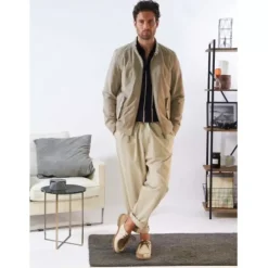 OAKWOOD Blousons^Chicago Yemen - Blouson Elegant En Cuir Veritable Col Mao A Pressions Et Ceinture Teddy