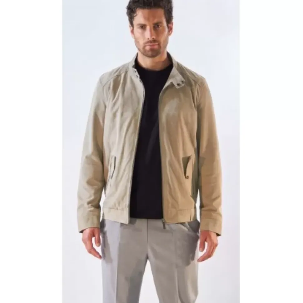 OAKWOOD Blousons^Chicago Yemen - Blouson Elegant En Cuir Veritable Col Mao A Pressions Et Ceinture Teddy
