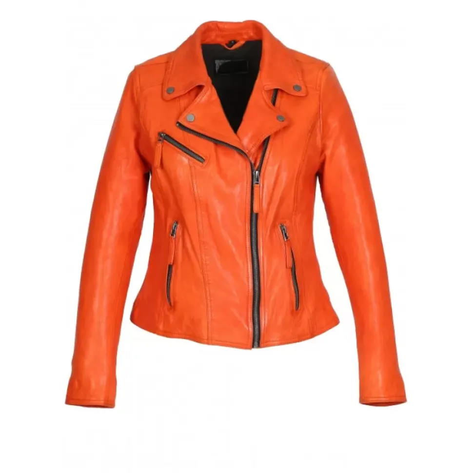 OAKWOOD Blousons^Clips Corail - Blouson Asymetrique Epure En Cuir Veritable