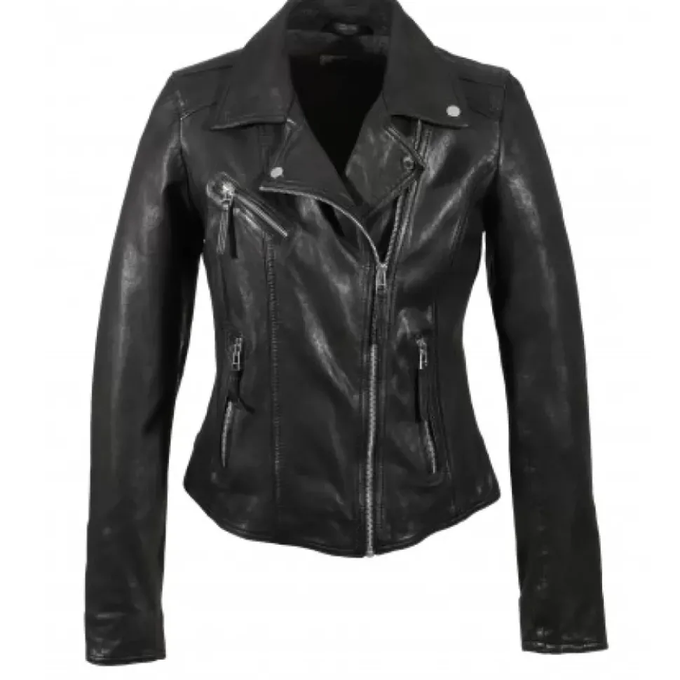OAKWOOD Blousons^Clips Noir - Blouson Asymetrique Epure En Cuir Veritable