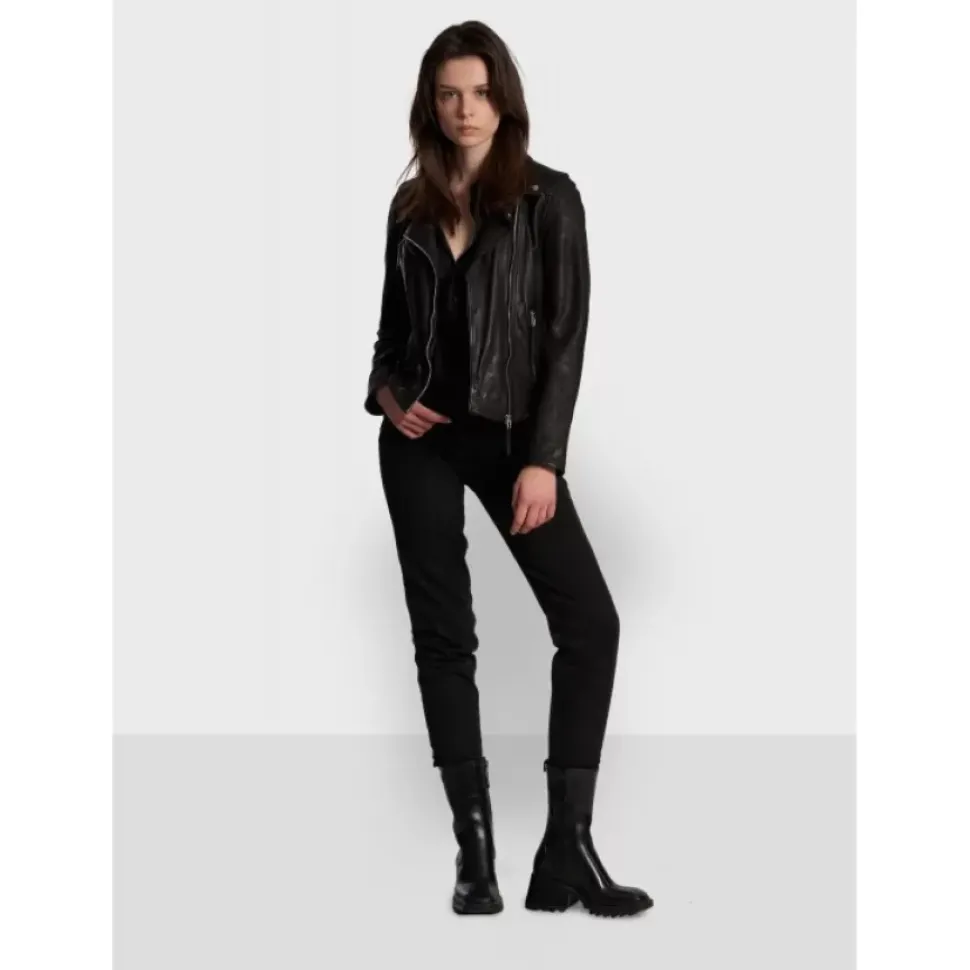 OAKWOOD Blousons^Clips Noir - Blouson Asymetrique Epure En Cuir Veritable
