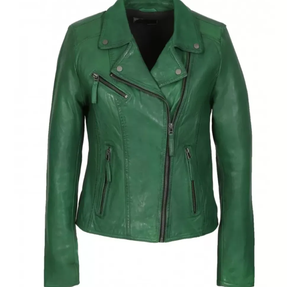 OAKWOOD Blousons^Clips Vert - Blouson Asymetrique Epure En Cuir Veritable