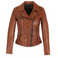 OAKWOOD Blousons^Clips Whisky - Blouson Asymetrique Epure En Cuir Veritable