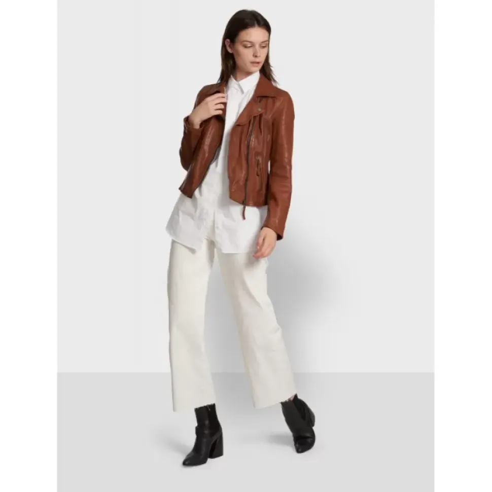 OAKWOOD Blousons^Clips Whisky - Blouson Asymetrique Epure En Cuir Veritable