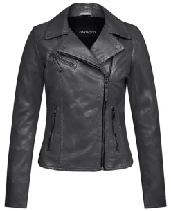 OAKWOOD Blousons^Club Metal Noir - Blouson Asymetrique Epure En Cuir Veritable