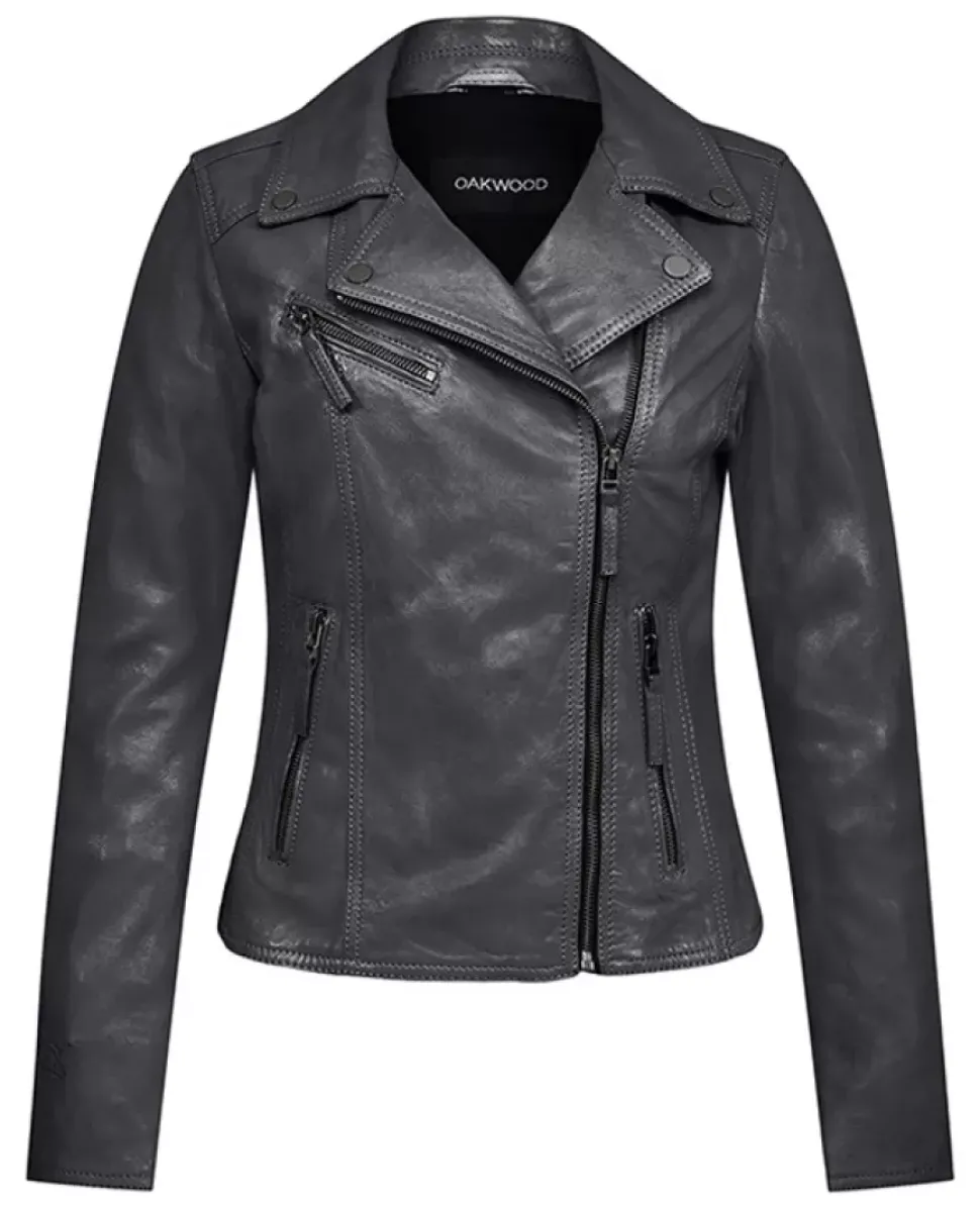 OAKWOOD Blousons^Club Metal Noir - Blouson Asymetrique Epure En Cuir Veritable